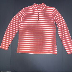 L.L. Bean Women’s Striped Quarter Zip Lightweight Sweater Medium Coral/ White